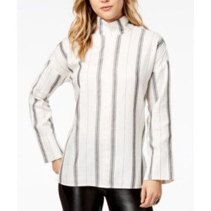 Kensie Ivory Mock Neck Button Shoulder Top - Med